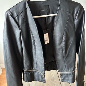 Dynamite Black Faux Leather Zip-Front Blazer Jacket